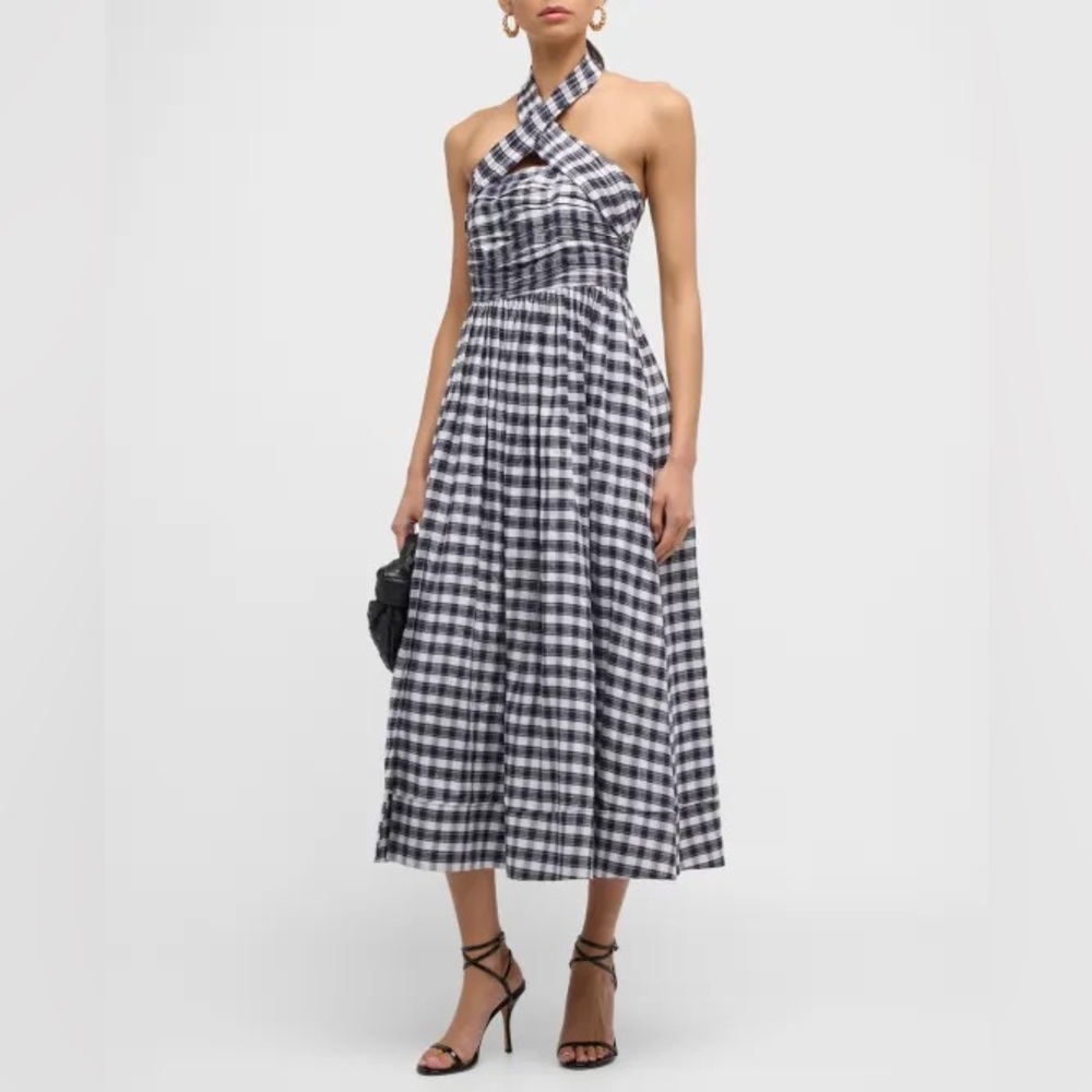 Cinq a Sept Black and White Pleated Halter Sundress